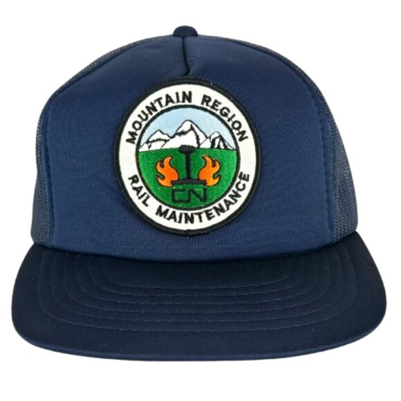 Vintage 80s CN Rail Trucker Hat Classic Cap Mountain Region Rail Maintenance CNR - Picture 2 of 12